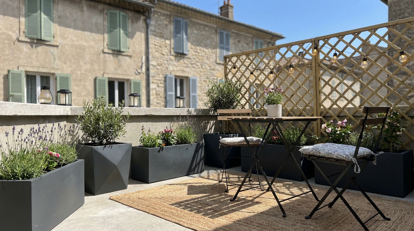 Ma terrasse ressemblait à un parking en béton : cinq objets posés un dimanche ont suffi pour que les voisins demandent quel paysagiste j’avais engagé