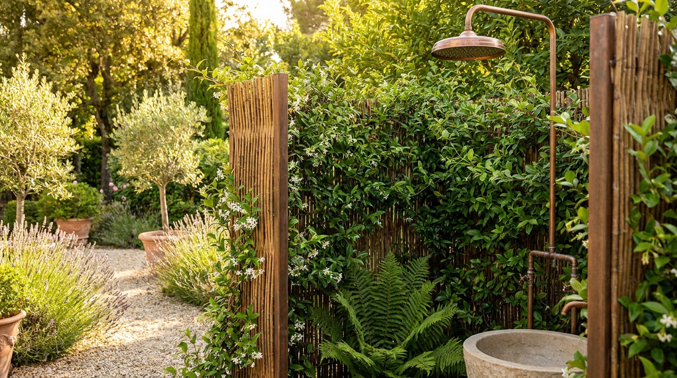 C’est fini pour le panneau en bois autour de la douche de jardin : en 2026, les paysagistes installent tous ce brise-vue venu des spas