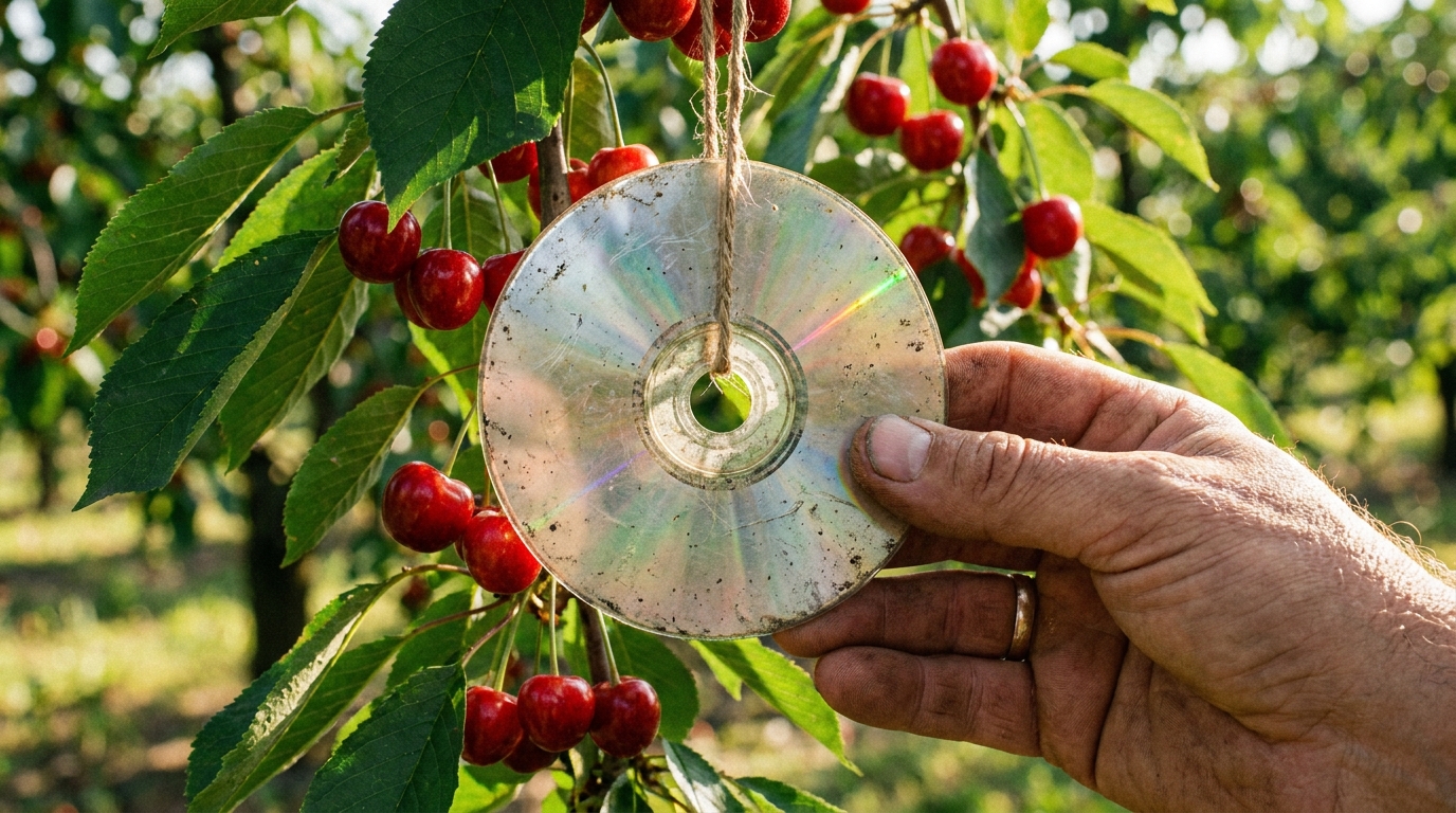 J’accrochais des vieux CD dans mon cerisier contre les merles : un arboriculteur m’a montré que je ne suspendais pas du tout le bon objet