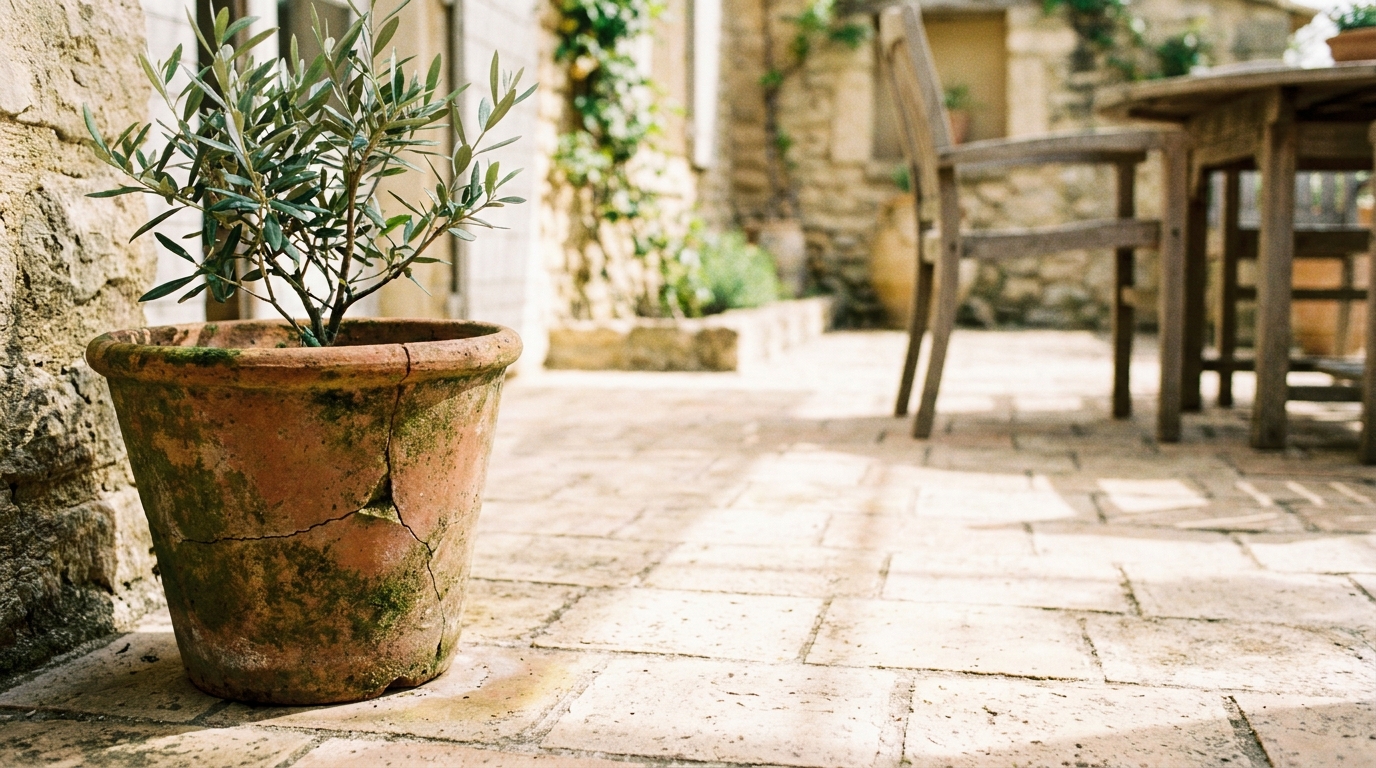 Sous le vieux dallage de cette terrasse provençale se cachait un matériau oublié qui revient en force en 2026